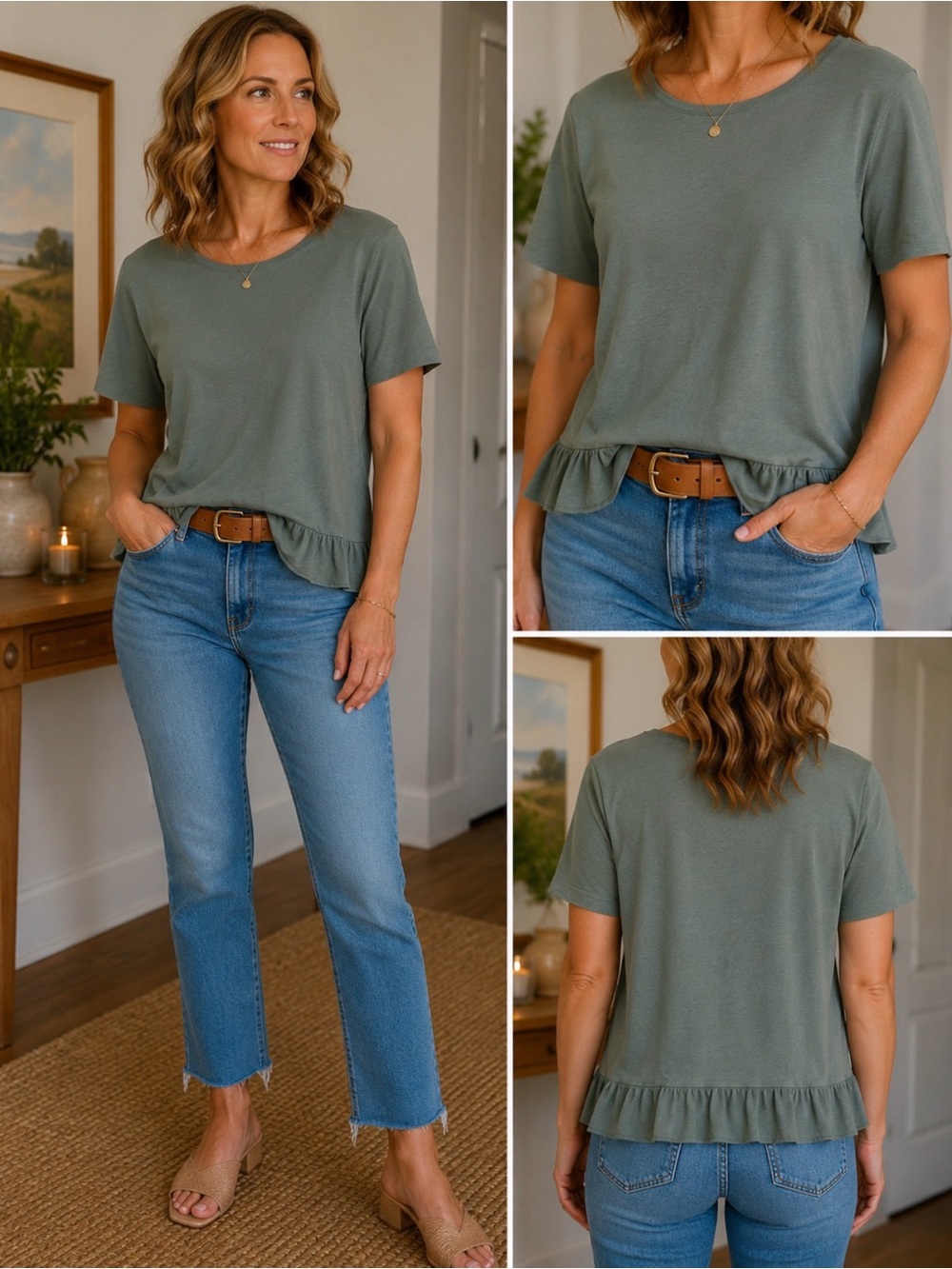 GAP Sage Green Ruffle-Hem Short Sleeve Tee